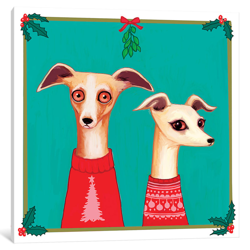 « whippets », reproduction d’art sur toile tendue, H 18 po x l 18 po x P 1,5 po