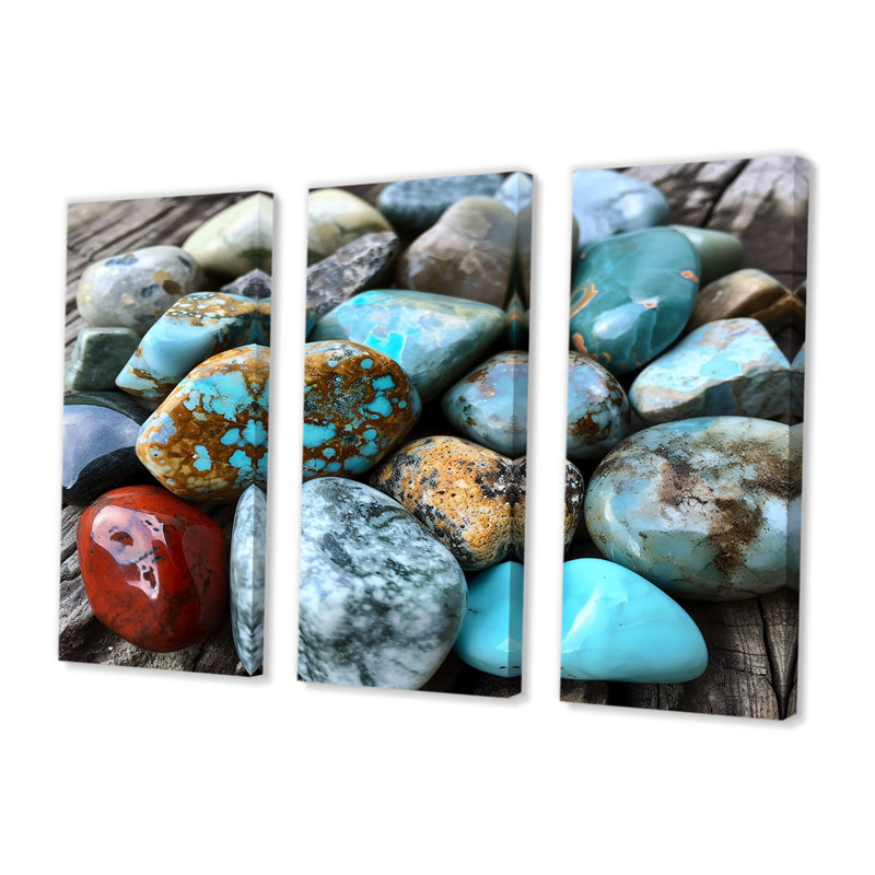 Composition de roches turquoise et turquoise, H 28 po x l 36 po x P 1 po, Toile tendue