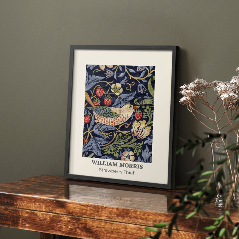 William Morris, reproduction encadrée XCV, H 14 po x l 11 po, Noir