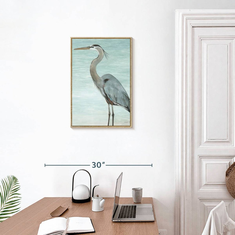 Grand héron, Floating Frame Natural Wood, 17" x 25"