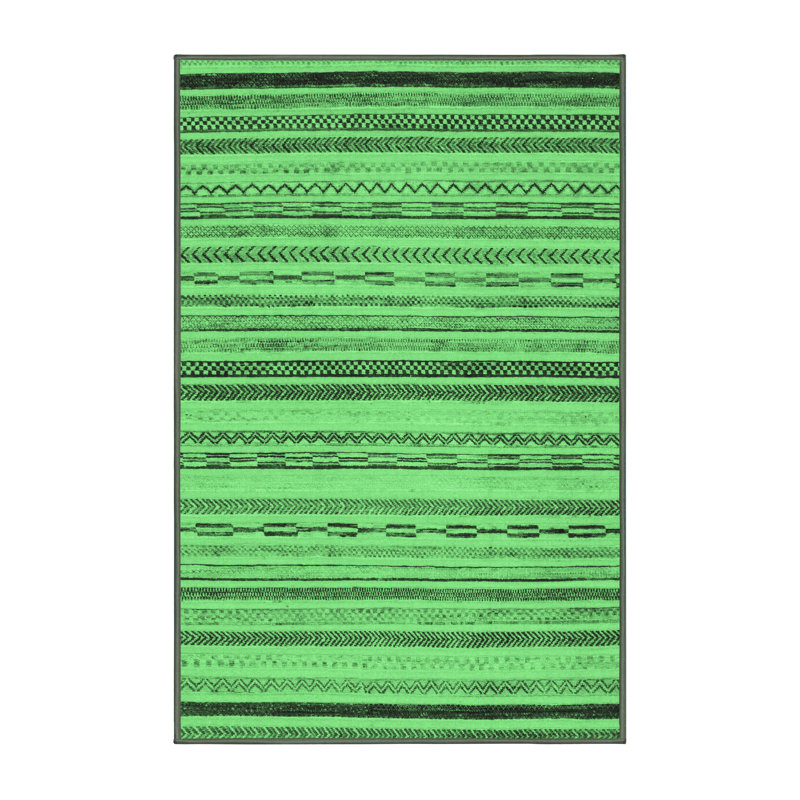 Tapis lavables à la machine à motif abstrait vert émeraude 2262, Rectangle 2 pi x 3 pi