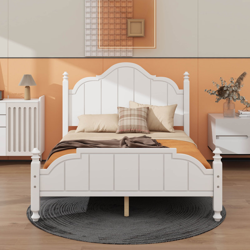 Bed Frame Queen Size With Headboard, Vintage Queen Bed Frame With Slats Support, White