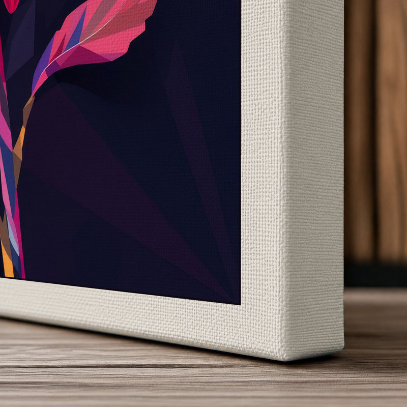 Pink Gerbera Geometric Botanical - Wrapped Canvas, 18x12 - 45.7 x 30.5 cm, Cream Border
