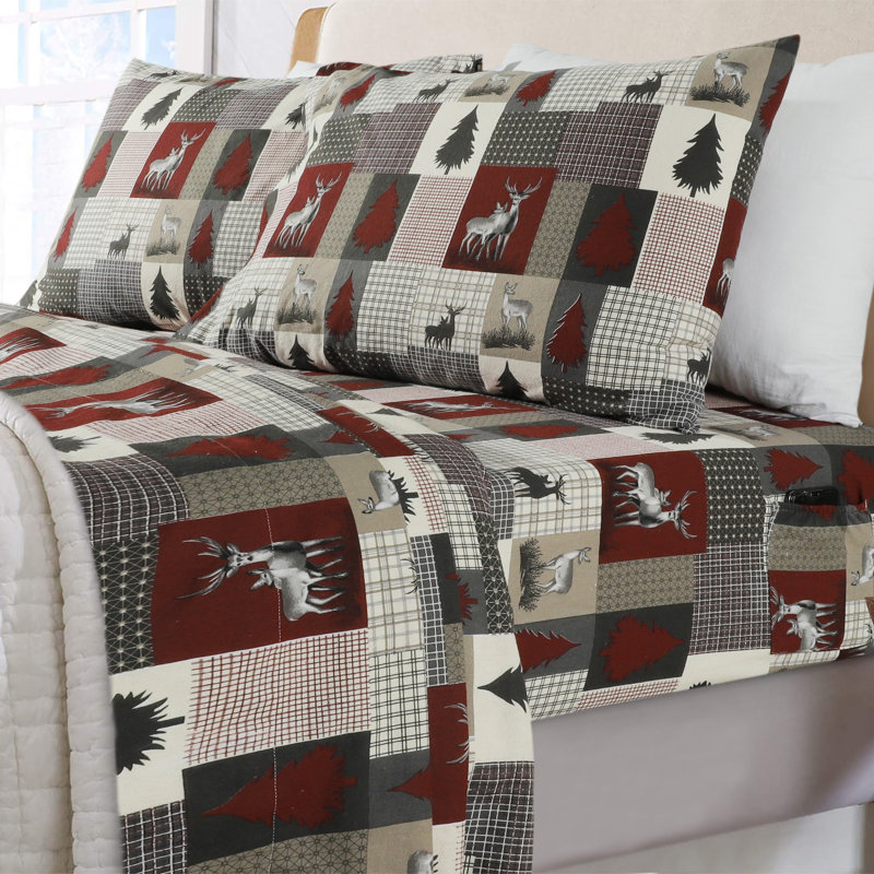 Ensemble de literie en flanelle 100 % coton, Ensemble de draps pour grand lit + un drap-housse , Chalet