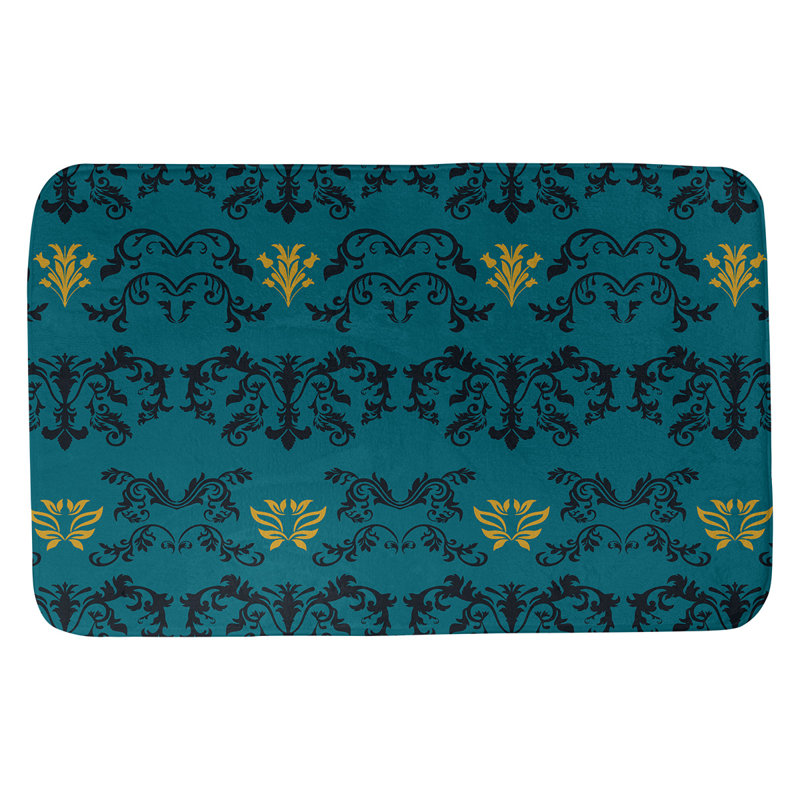 Tapis pour salle de bain Jacksonville, l 17 po x L 24 po, Noir / bleu sarcelle / or