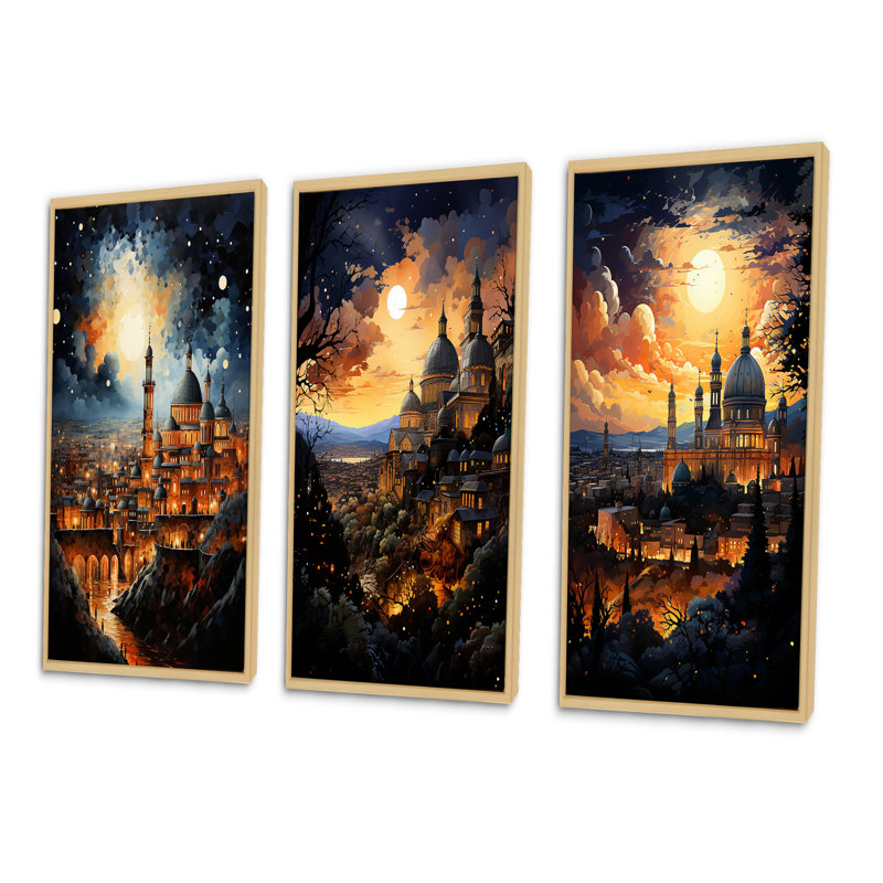 "Christianity Skyline The", 3 pièces sur toile, Encadré naturel, H 28 po x l 36 po