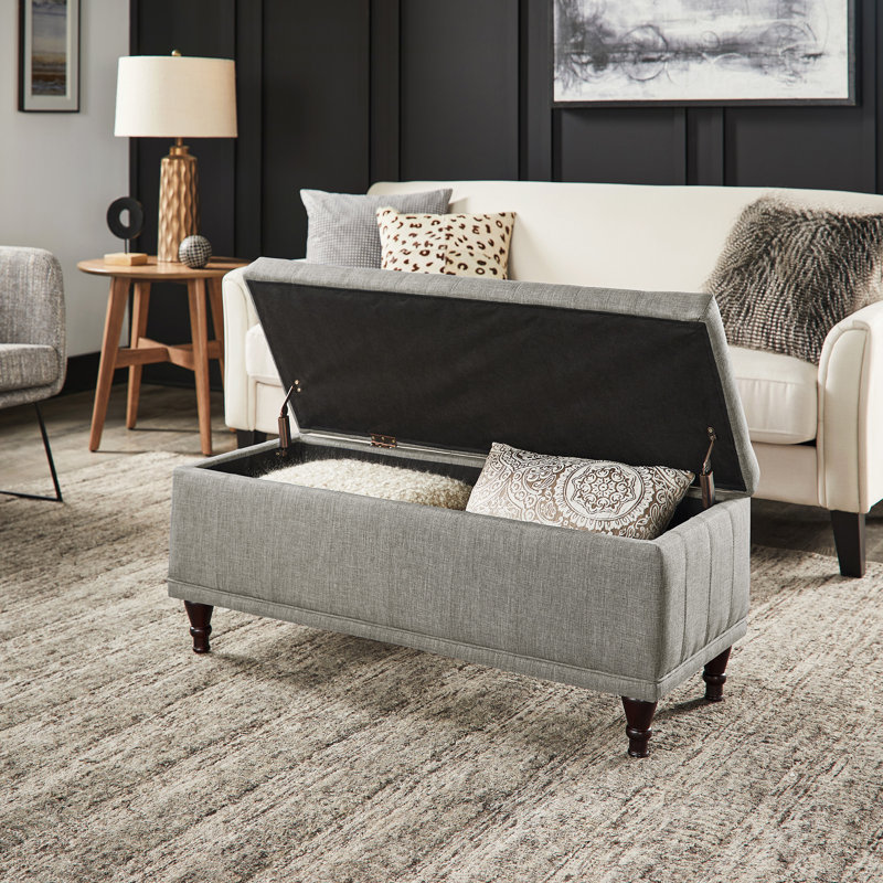 Klaus Polyester Blend Upholstered Storage Bench, Light Gray