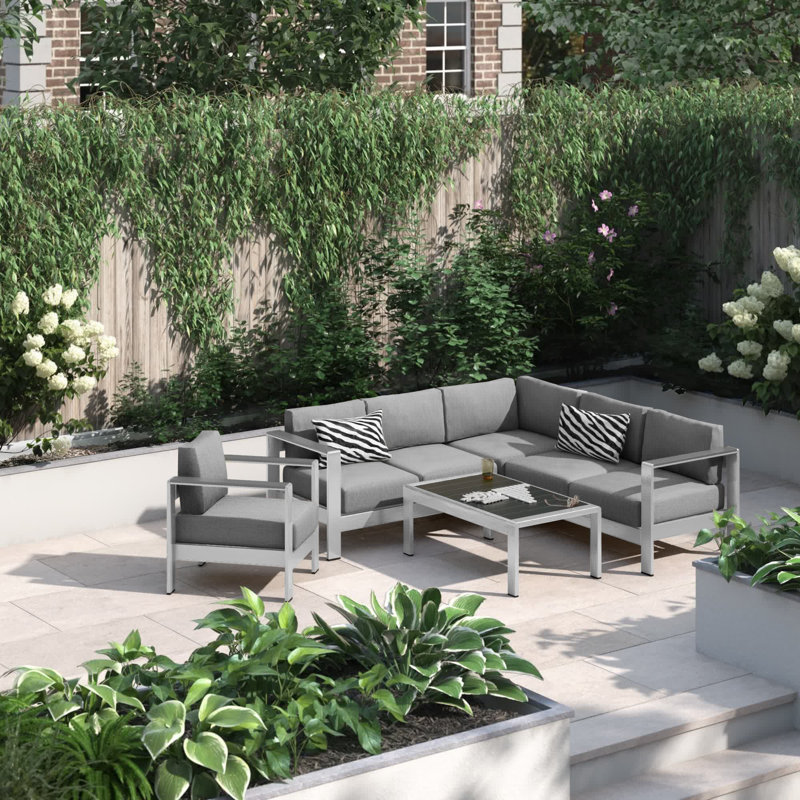 Ensemble de canapé modulaire d'extérieur en aluminium 5 pièces Shore, Gris