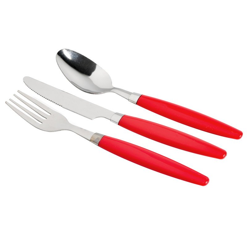 Regal White 32-Piece Porcelain Dinnerware Set with Red Handle Utensils