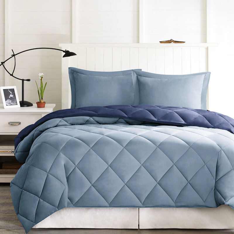 Édredon bleu marine / bleu simple / simple TG avec taies décoratives en rayonne 3M
