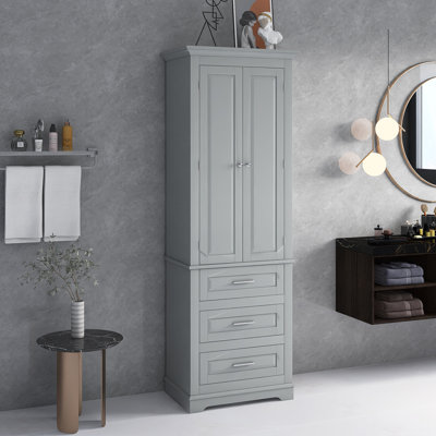 Tall Storage Cabinet With Three Drawers For Bathroom, Office, Living Room