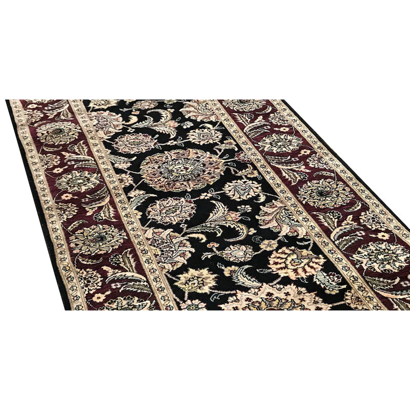 Manchuria Wool Oriental Area Rug in Black/Wine