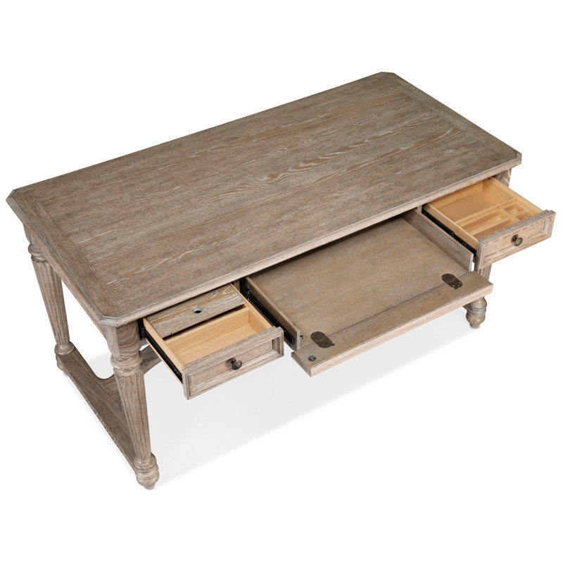 Traditional Oak Executive Home Office Desk with Drawers and Power Hub