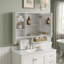 Armoire de salle de bain murale à miroir avec 5 tablettes réglables et barre à serviettes, armoire à pharmacie moderne au-dessus de l'évier pour le rangement, blanc