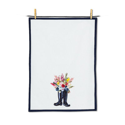 Torchon fleurs et bottes en caoutchouc