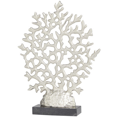 Somerford Aluminum Metal Coral Silver Decorative Sculpture with Marble Base