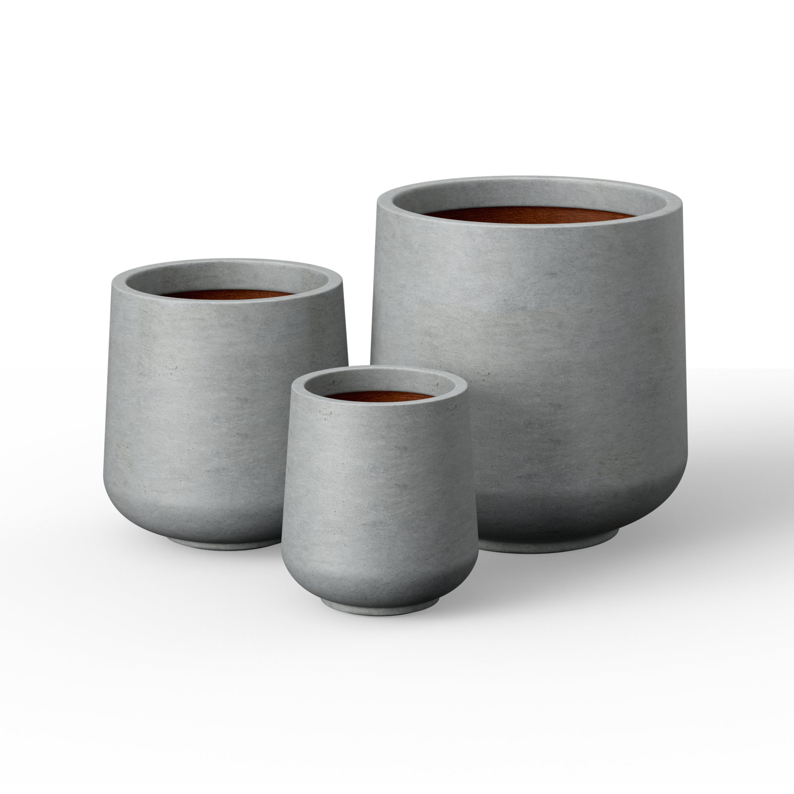 Tali 3 Piece Round Concrete Planter, Outdoor Indoor Large Planter Pots Containers with Drainage Holes for Set, Concrete Gray
