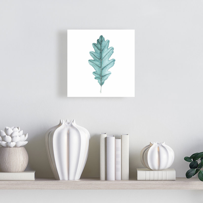 Oak Leaf Canvas - Green Minimalist Botanical Wall Art Decor, 8" H x 8" W