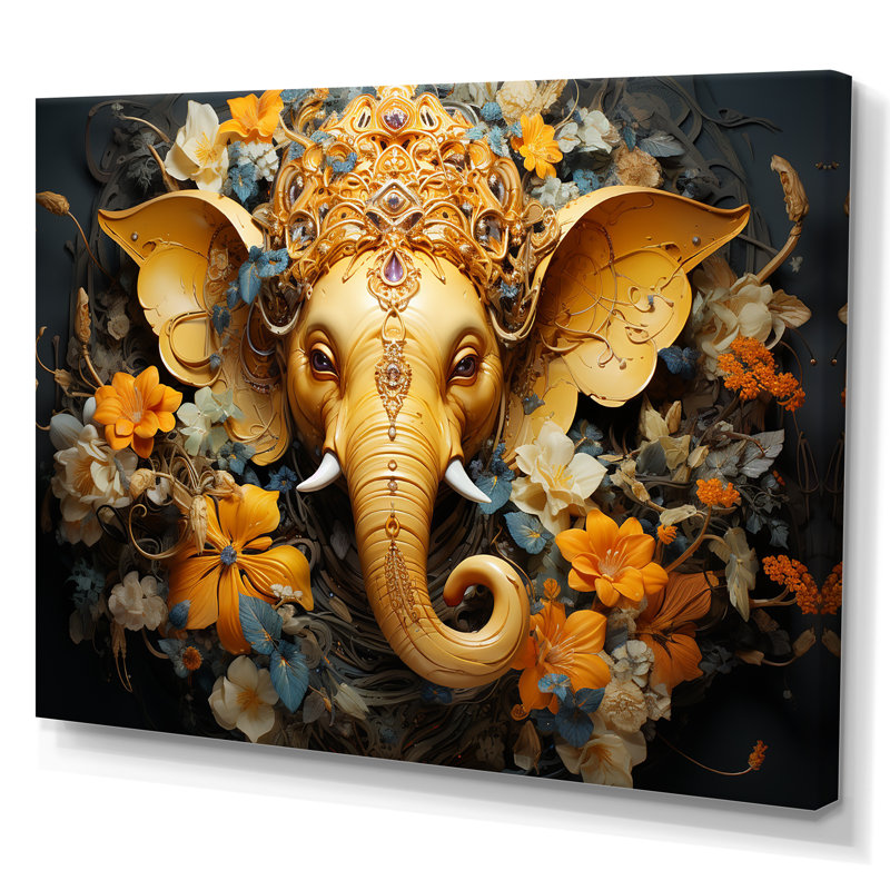 «Hindu Ganesha Elephant God Curmeric Tints» - décoration murale de l'hindouisme, Toile tendue, H 24 po x l 32 po x P 1 po