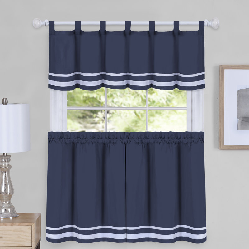 Pangkal Pinang Striped Tailored Kitchen Curtain, Navy, 58" W x 14" L