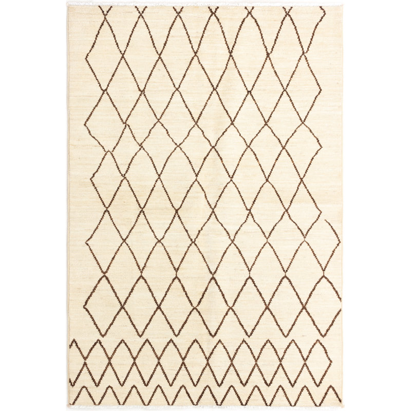 Tapis unique brun clair en laine noué à la main style années 2010 de 6 pi x 8 pi 9 po