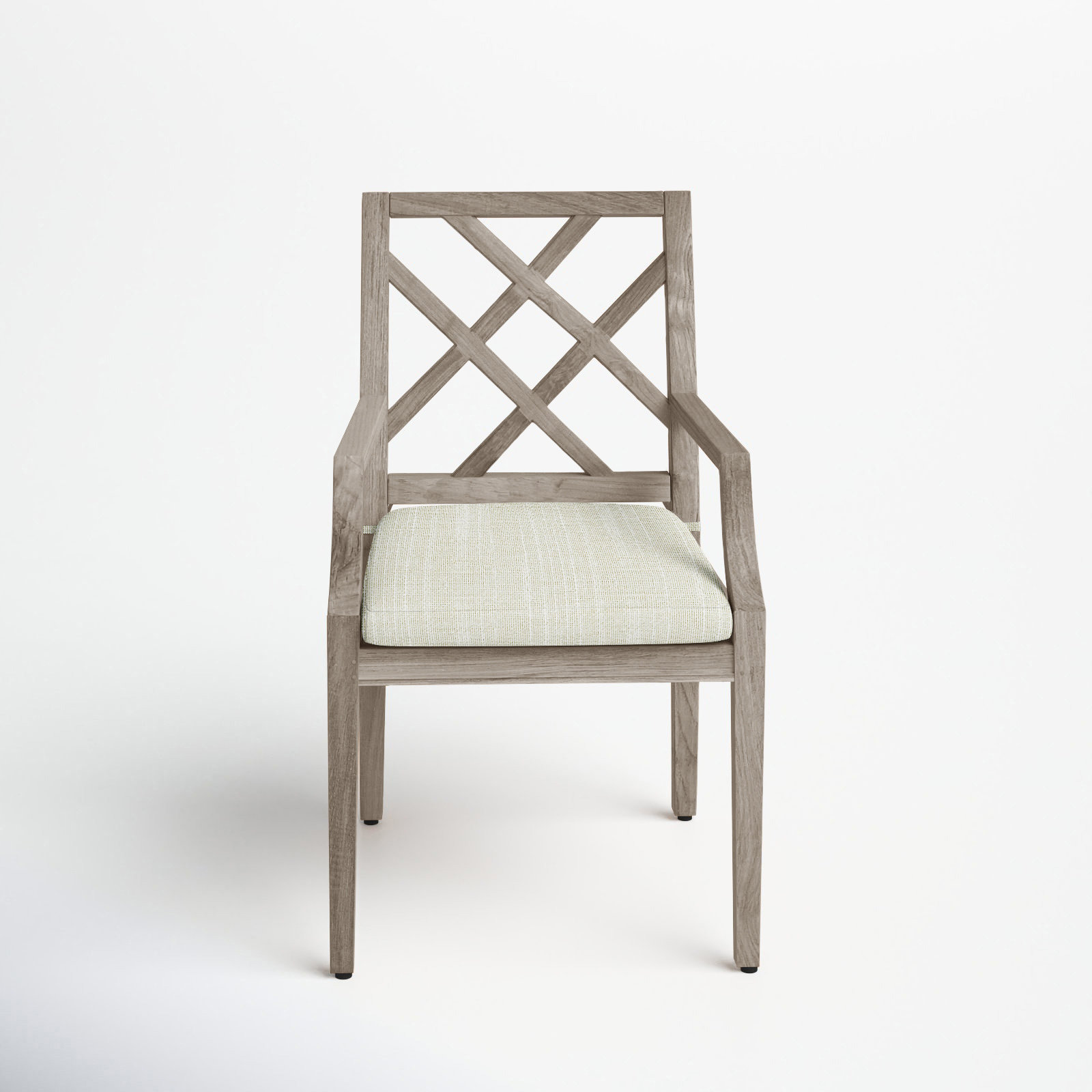 Haley Sunbrella® Patio Armchair, No Welt, Rollo Cream InsideOut® Linen, Oyster Teak