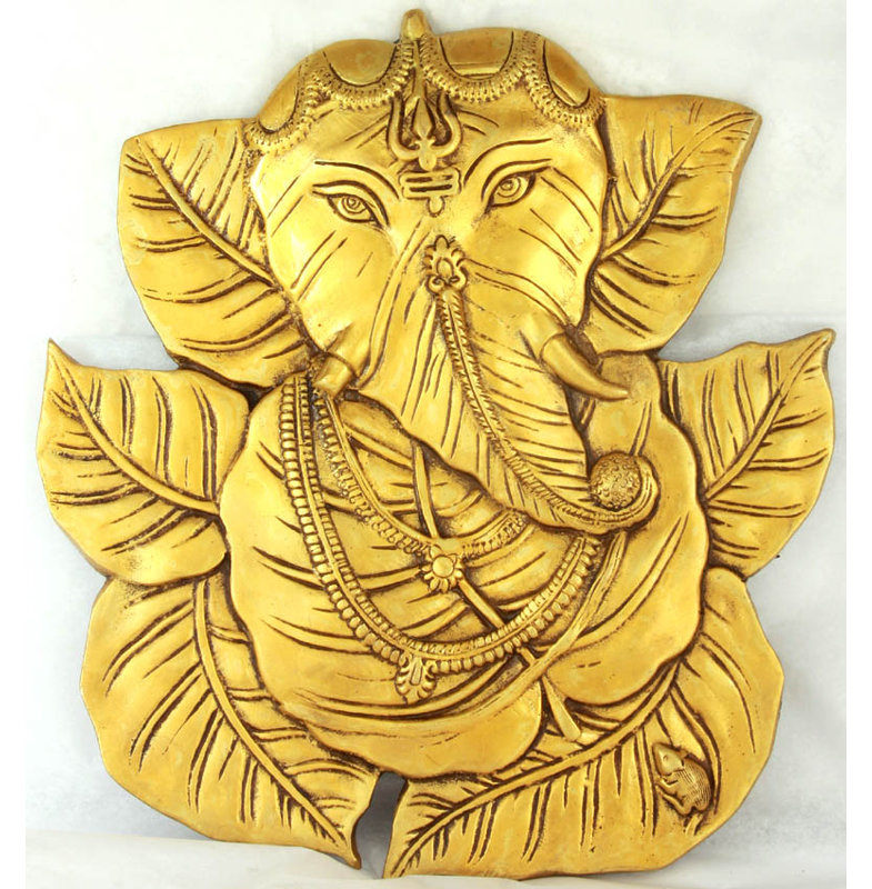 Décoration murale en laiton avec feuilles de Pipal Ganesha