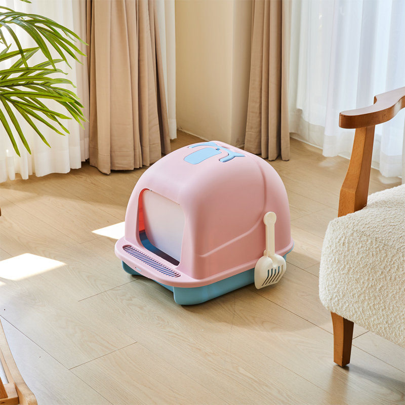 Bay Fully Enclosed Large Cat Litter Box, Pink