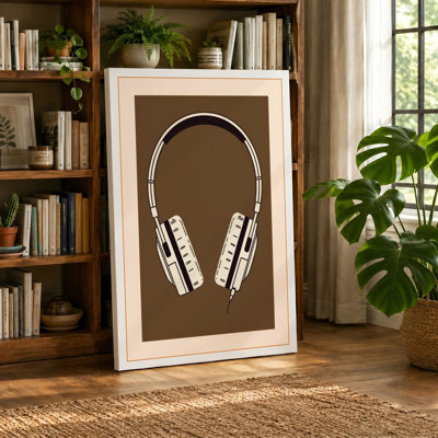 White Headphones on Brown Graphic - Wrapped Canvas