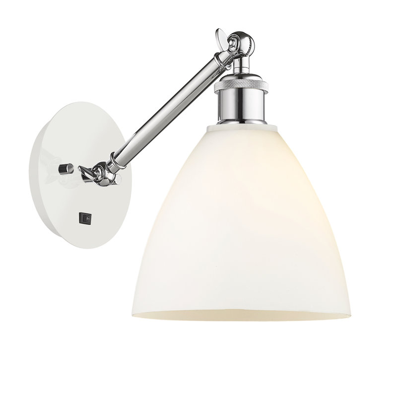 Shauna Armed Sconce, Matte White, LED, Brushed Satin Nickel