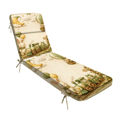 Coussin de chaise longue d'intérieur/extérieur de 72,5 po L × 21 po l × 3 po P (siège), épaisseur 3 po, motif d'animaux mignons (lapin, ours, train, montgolfière), couleurs pastel, résistant à l'eau, pour siège de mobilier de patio.