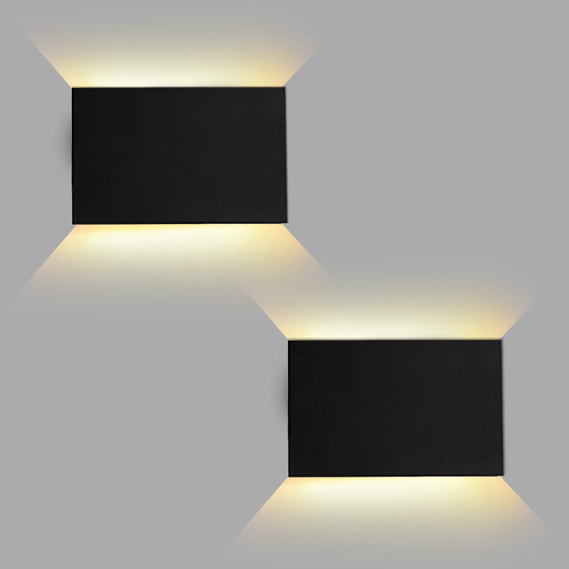 Black Plastic Modern Wall Light Fixtures, Indoor Outdoor Up And Down Wall Lighting For Living Room Bedroom Hallway Corridors, 3000K, Warm White, 2-Pack