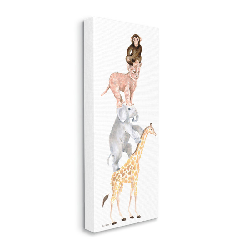 Mignon empilés dans la jungle, animaux sauvages de la savane, debout par vaisselle - peinture sur toile sans cadre