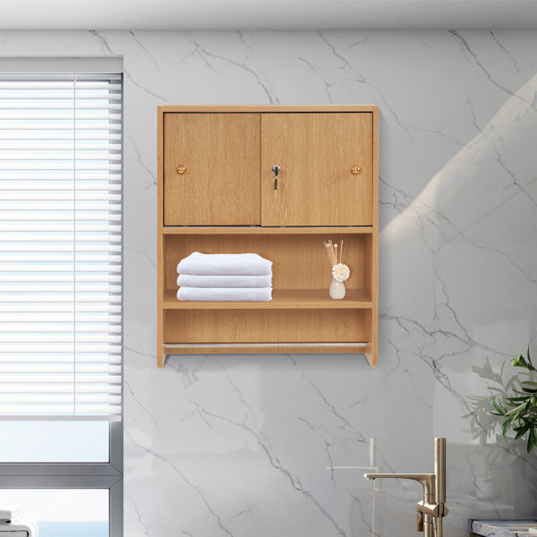 Floating Bathroom Storage Cabinet With Sliding Doors, Solid Walnut 