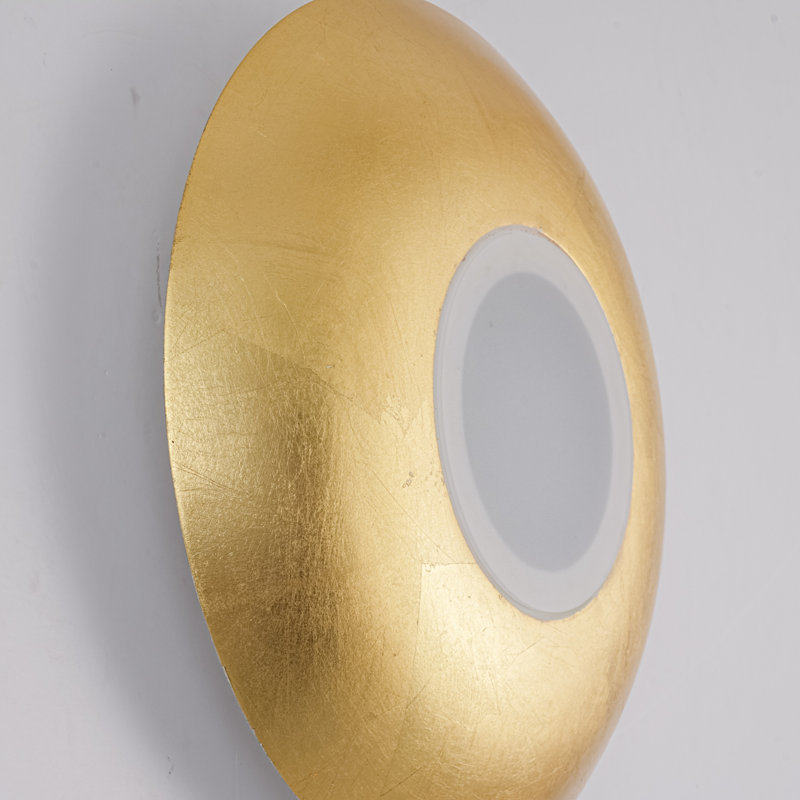 12.6" Modern LED Wall Sconce Gold Foil Round Hollow with Acrylic Center Plate