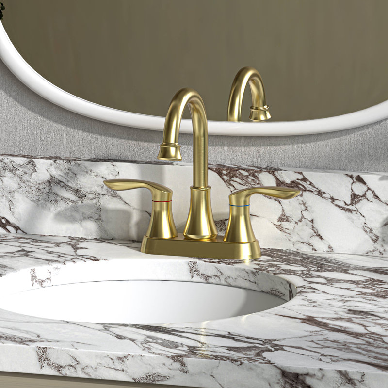 4 Inch 2-Handle 360° High Arc Swivel  Bathroom Faucet with Pop-up Drain & Supply Hoses, Gold