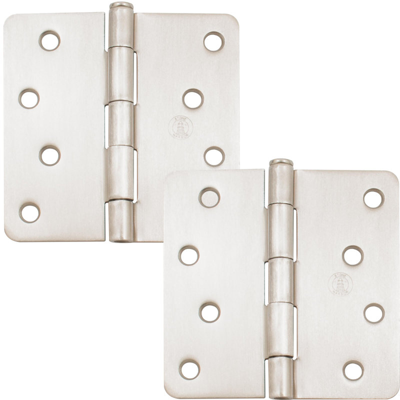 Charnières de porte de 4 po, coin de rayon de 1/4 po, Nickel satiné