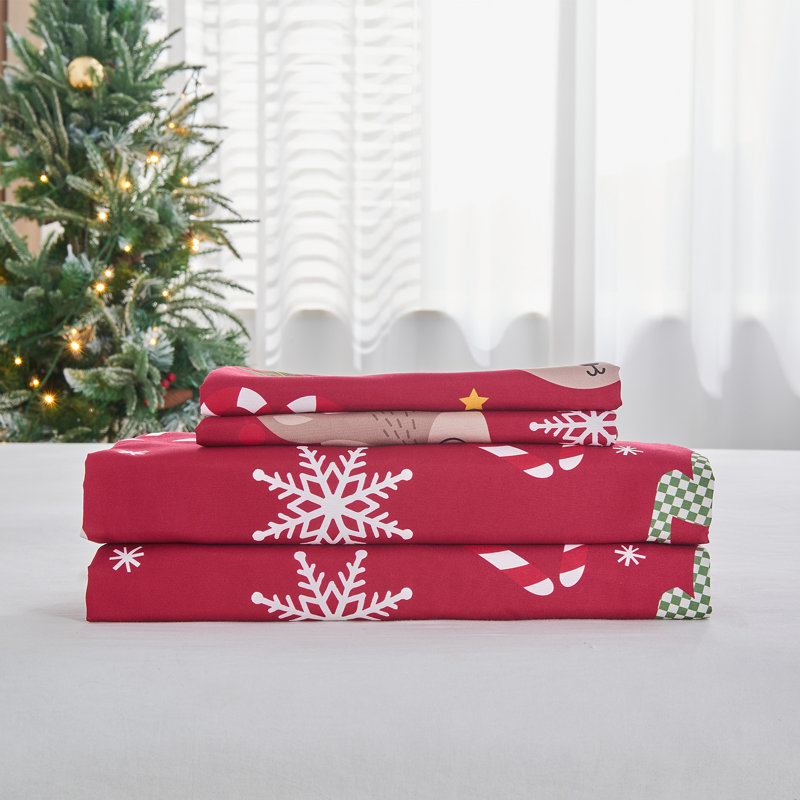 Ensemble de draps 4 po Gogreen, Ensemble de draps pour lit double avec 2 taies d'o, 01-wapiti de Noël