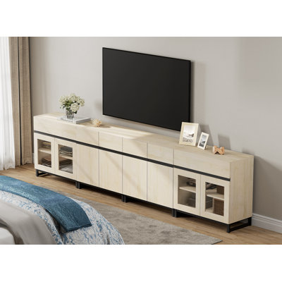 Modern TV Stand For Tvs Up To 120 Inches, 4 In 1 TV Console With Glass Doors And 2 Drawers, Media Console With Adjustable Shelf For Living Room