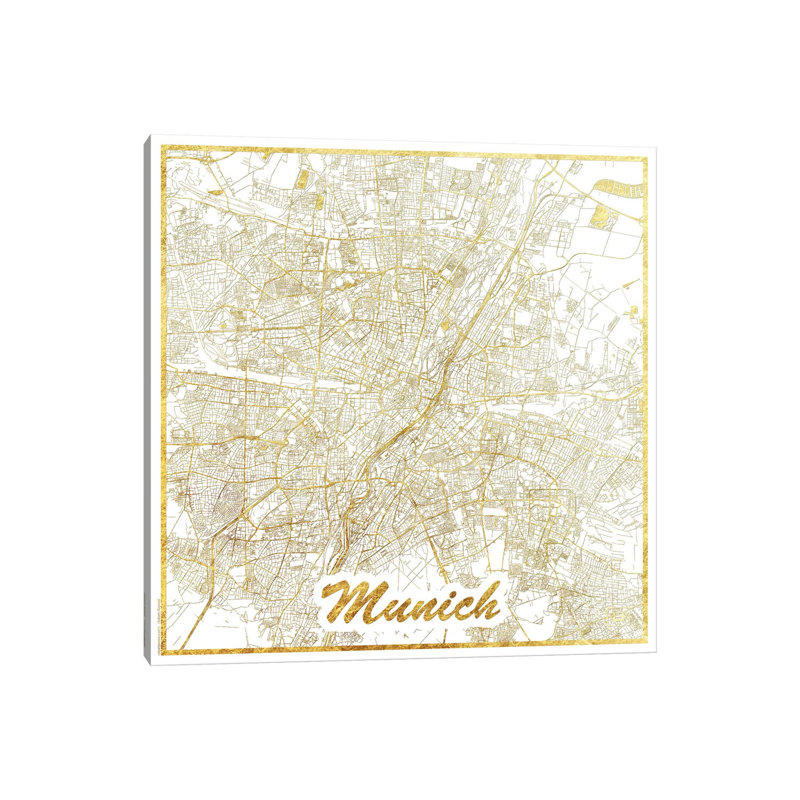 Munich Leaf Urban Blueprint Map by Hubert Roguski - Wrapped Canvas Print, 30.48 cm H x 30.48 cm W