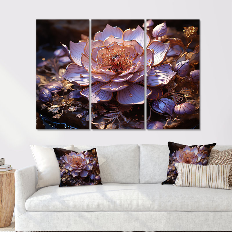 «Enchanted Lotus Waters II», ensemble d'art mural sur toile Lotus, H 32 po x l 48 po x P 1 po