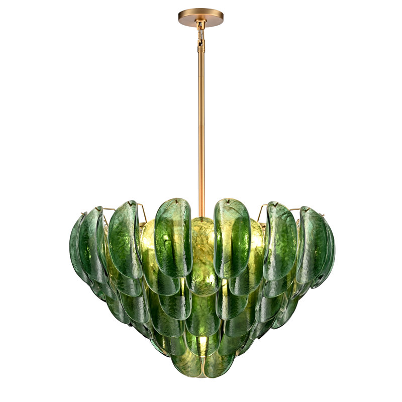 Suspension Château de 79 cm (31 pouces) en laiton satiné et verre vert