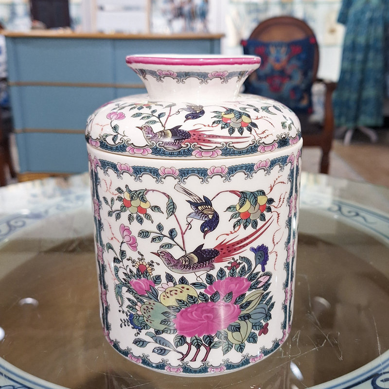 Boîte à mouchoirs en porcelaine vert / rose / blanc