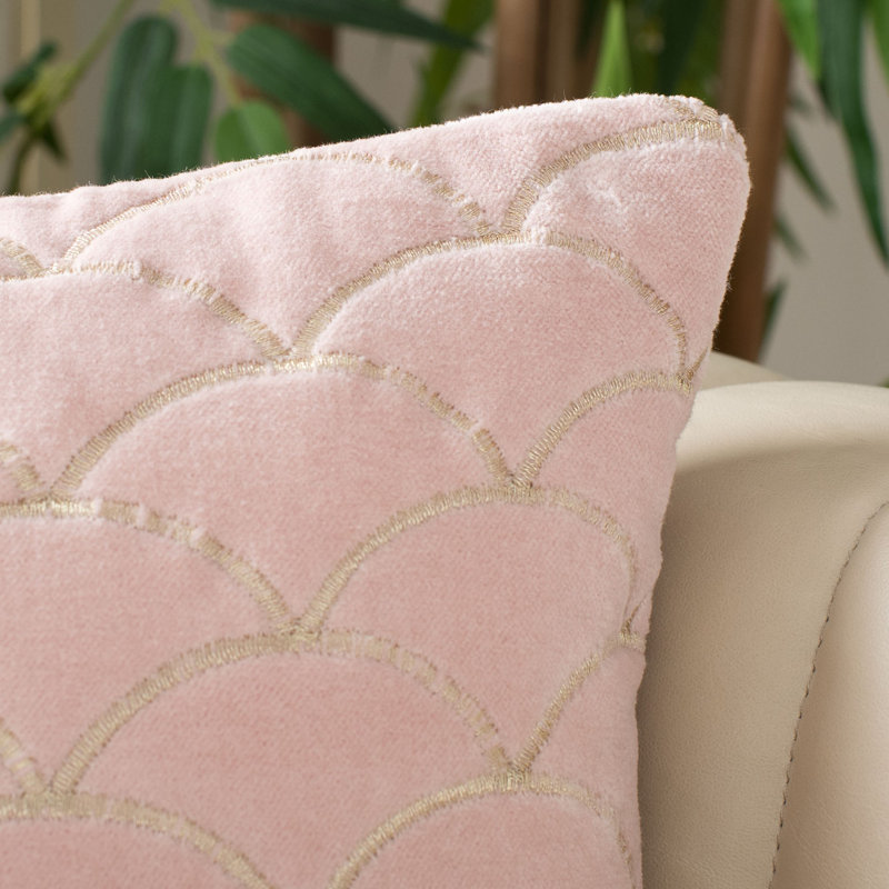 Blush Pink Geometric Embroidered Velvet Throw Pillow