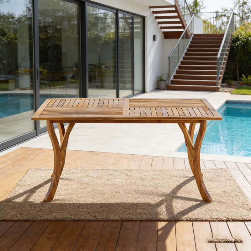 Outdoor 59 Inch Rectangular Solid Wood Dining Table