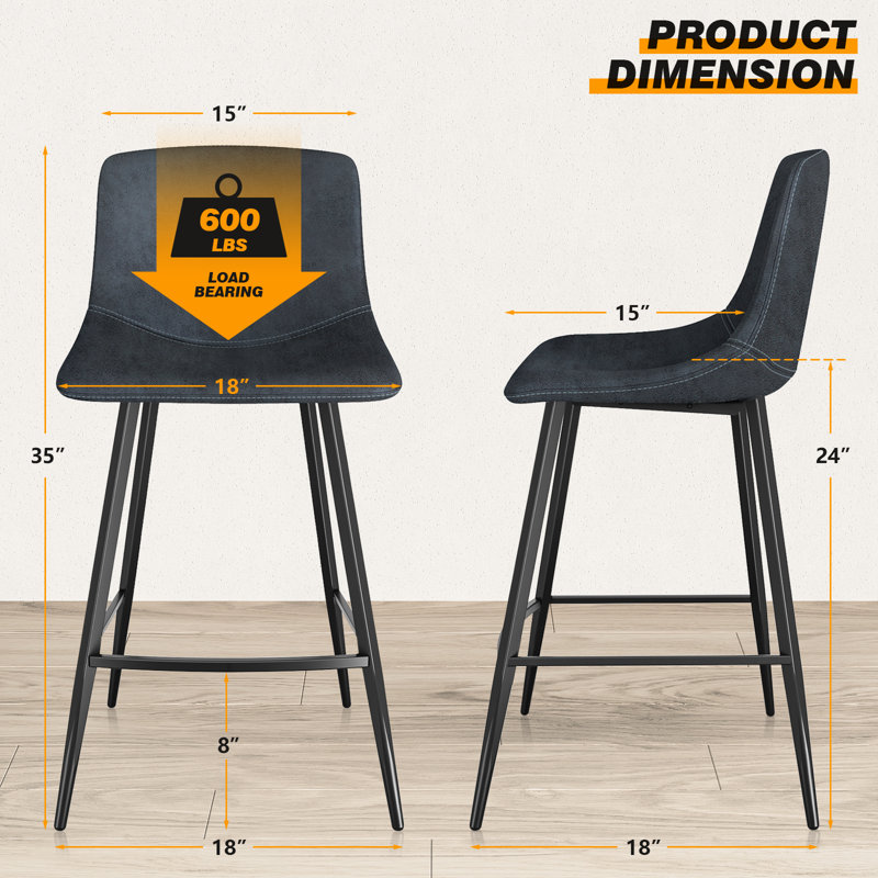 Nevaeah Upholstered Counter Stool with Metal Frame, Black, 3