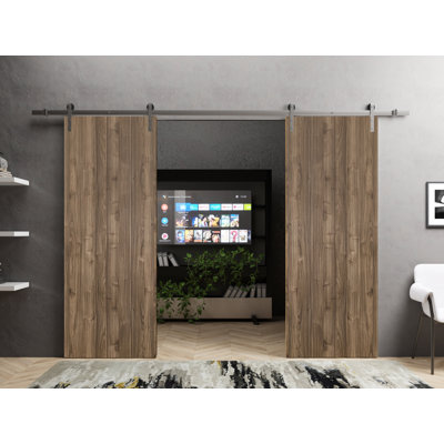 Sliding Double Barn Doors With Hardware | Planum 0010 | 13FT Rail Hangers Sturdy Set | Modern Solid Panel Interior Hall Bedroom Bathroom Door