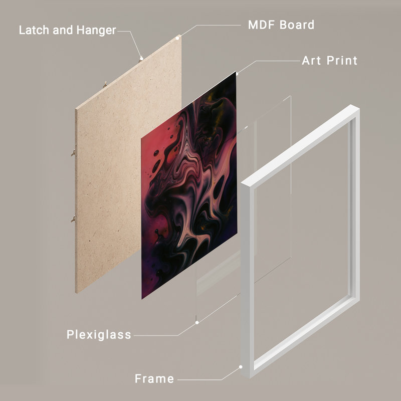 Reproduction d'art encadrée abstraite pour décoration intérieure moderne, H 14 po x l 11 po, Blanc