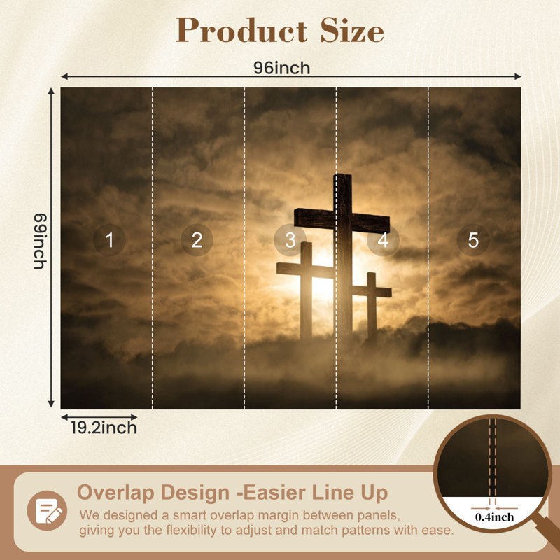 Peel and Stick Wallpaper Modern Self Adhesive Wall Mural for Bedroom Christian Crosses Bathed Heavenly Light, 96" L x 69" W
