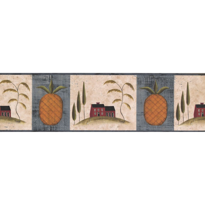 Bordure de papier peint rétro maison rétro sur ananas, L 84 po x l 180 po